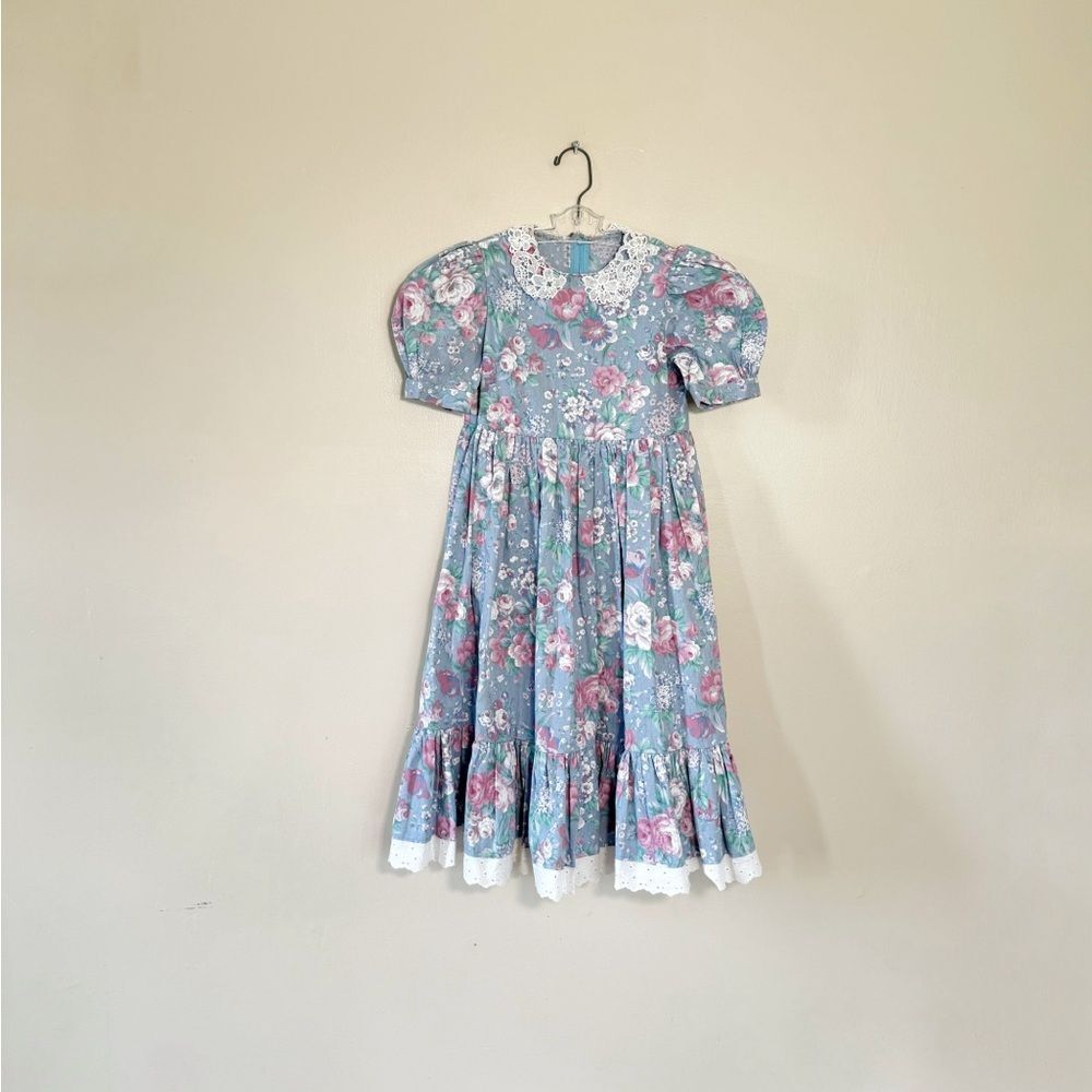 SALE! Blue Vintage 90s Floral Girls’ Dress EUC